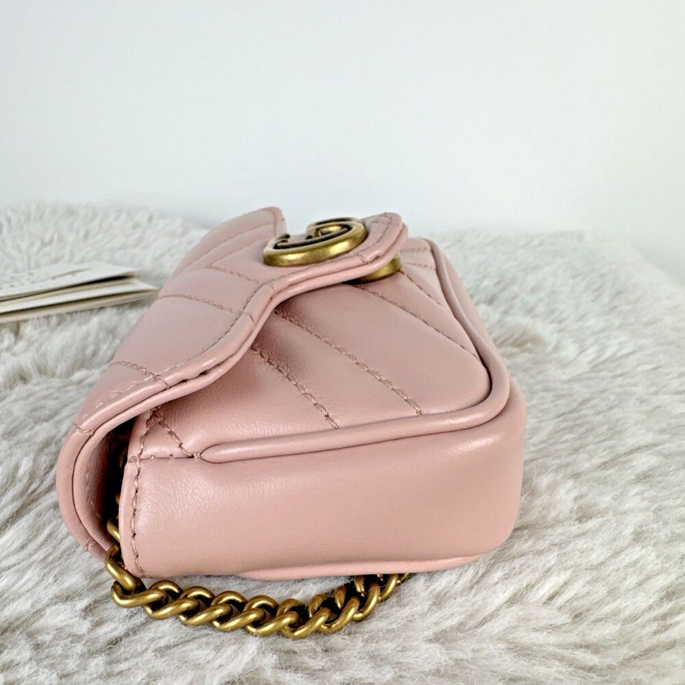 Gucci GG Marmont Super Mini Bag Wristlet Dusty Pink Matelasse Leather - Picture 13 of 16